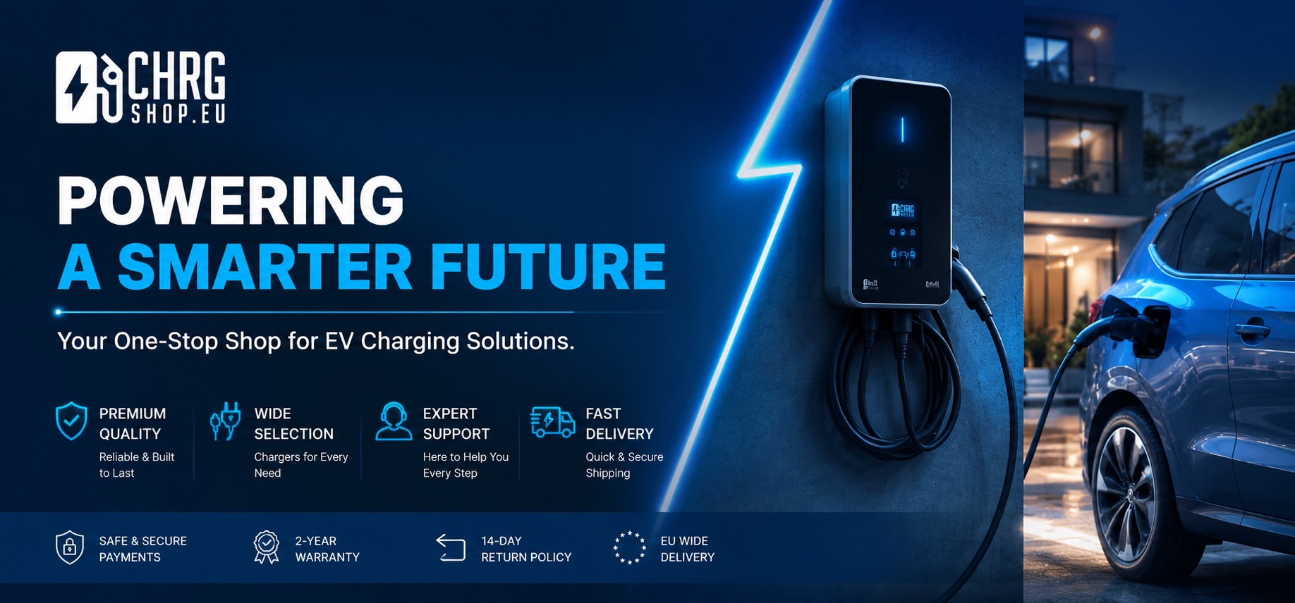 ChargingShop.eu, powering a smarter future, EV charging solutions banner